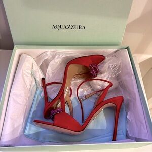 Aquazzura Kiss Me Crystal Suede Ankle-Strap Sandals